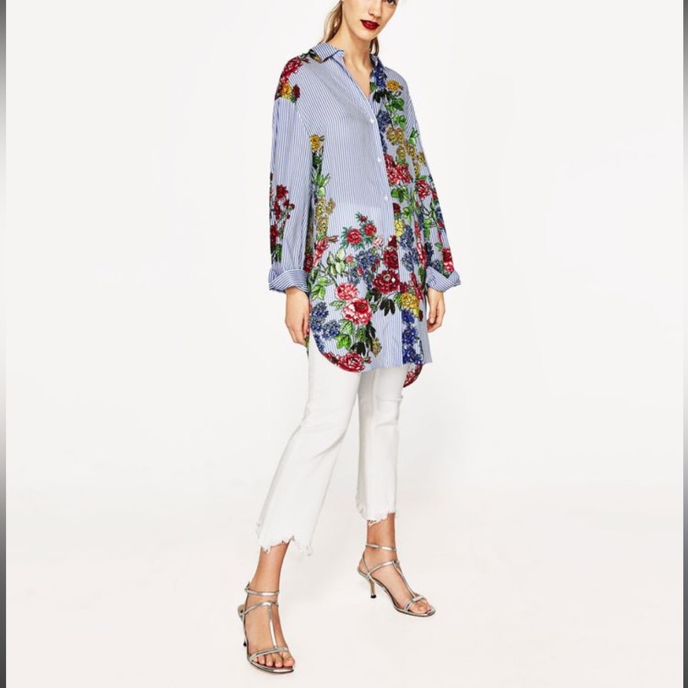 Zara Blue Striped Floral Shirt
